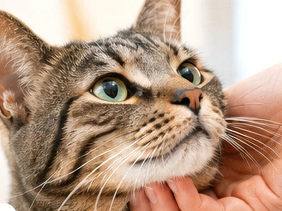 Close view of a cat's ears, eyes, whiskers, and facial posture